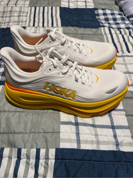 Hoka Shoes - Hoka Women's White Running Shoes with Yellow & Orange Midsole